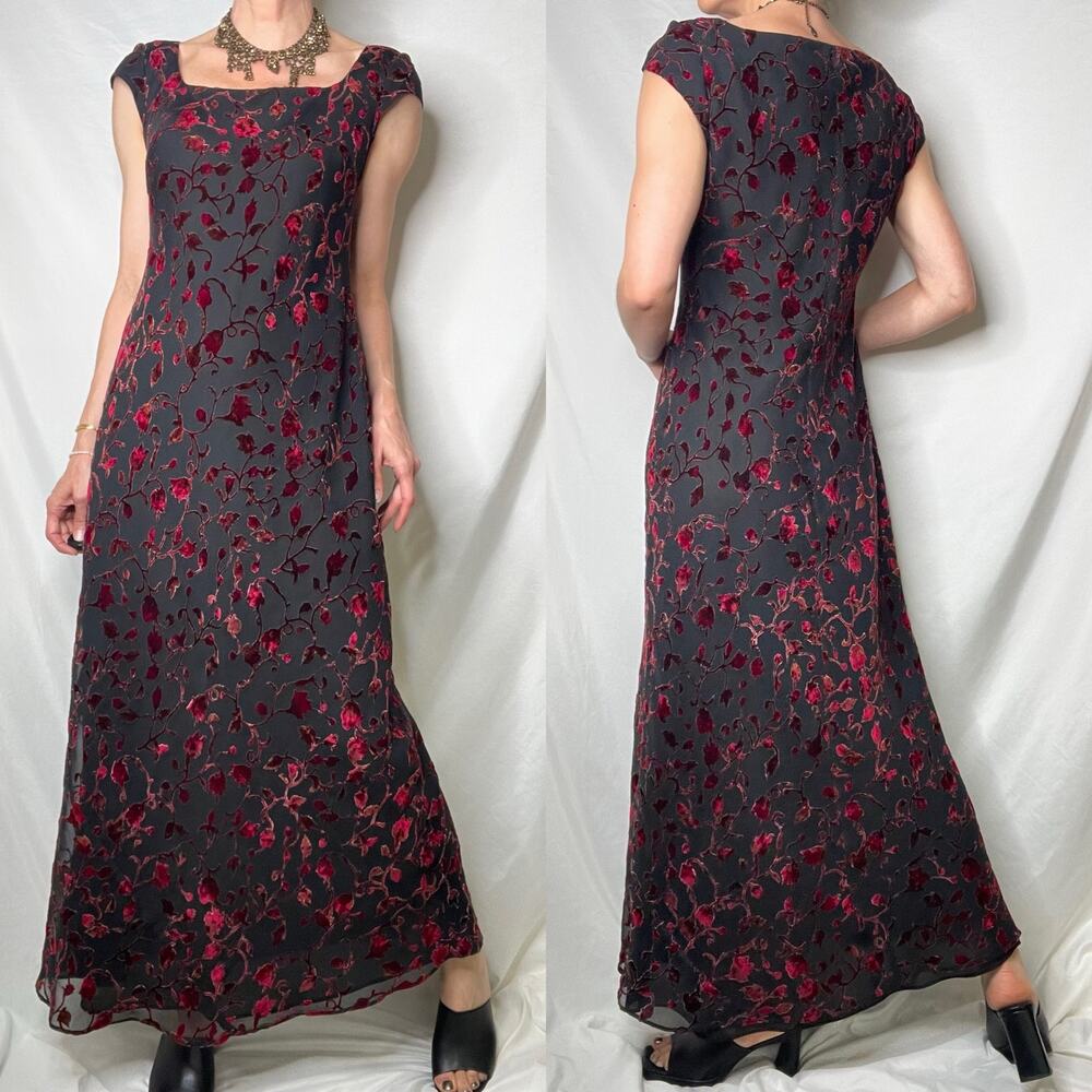 Vintage velvet burnout floral prom‎ formal dress maxi gown Ann Taylor 90s Y2K - Picture 10 of 14